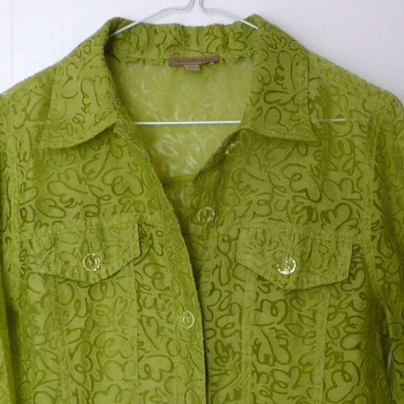 Kerry Brooke Women's Sheer Blouse Top Button Down Shirt Green Size Petite M - Picture 2 of 7